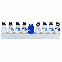 Candle Menorah Hand Painted Ceramic Snowman Design 12"