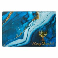 Additional picture of Tempered Glass Menorah Drip Tray Blue Marble Design 11.75"