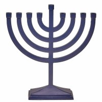 Additional picture of Metal Candle Menorah Traditional Style Brushed Matte Navy Finish 8.5"