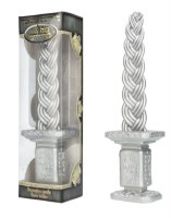 Decorative Wax Havdallah Candle Silver in Rectangle Silver Holder 11.5"