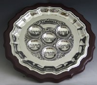 Seder Plate Wood and Silver Plated