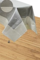 Vinyl Tablecloth Silver Base Bordered with Cream Pebble Design 65" x 120"