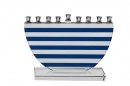 Crystal Candle Menorah Bowl Shape Featuring Blue and White Stripes