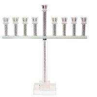 Crystal Oil Menorah with Crushed Stones in Tall Straight Stems 20"H