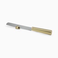 Challah Knife Silver Plated Gold 
Honeycomb Handle Serrated Blade by Hazorfim