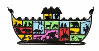 Candle Menorah Noah's Ark Metal and Colorful Glass Featuring Animal Pairs