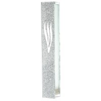 Glass Mezuzah with Silicon Seal Shimmery Silver Design 12cm