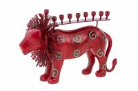 Metal and Resin Candle Menorah Red Lion  Accentuated with Swirl Design