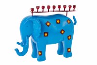 Metal and Resin Candle Menorah Blue Elephant Accentuated with Squares Design