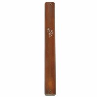 Mezuzah Light Brown Wood Round Front with Printed Shin