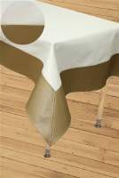 Vinyl Tablecloth Textured Ivory Base Bordered with Coppery Pattern 65" x 90"