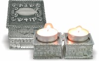 Nickel Travel Foldable Candlesticks in a Box with Cover Jerusalem Design