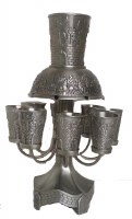 Kiddush Fountain with 8 Cups - Pewter Plated with Jerusalem Design