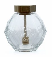Glass Honey Pot Hexagon Shape with Wooden Honey Dipper