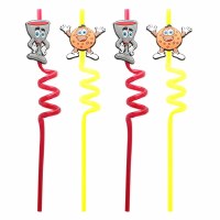 Pesach Straws Yellow & Red Matzah and Wine Designs 4 Pack