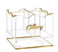 Lucite Swivel Cutlery Holder Wave Design Gold Accent