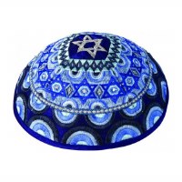 Yair Emanuel Embroidered Kippah - Magen David Blue