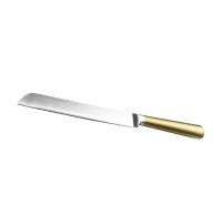 Challah Knife Stainless Steel Non Serrated Blade Gold Colored Handle 13"