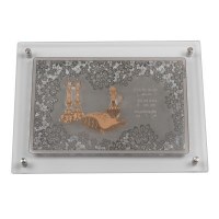Challah Board Tempered Glass on Legs Laser Cut Floral Design Silver Plate with Gold Accent 15" x 10.5"