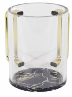 Acrylic Round Wash Cup Gold Handles Black Marbleized Bottom 5"
