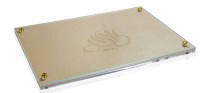 Glass Challah Board Faux Leather Accent Embossed Regal Design Gold 11" x 16"