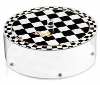 Additional picture of Lucite Round Matzah Box Onyx Design Gold 13.75"