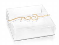 Lucite Square Napkin Holder Pesach Bar Gold 7"