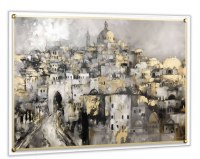 Lucite Painted Jerusalem Floating Wall Hanging Artwork Gold 22" x 15"