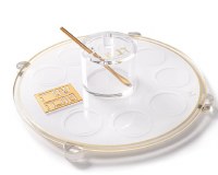 Lucite Simanim Tray Round Classic 2.0 Design Hebrew Gold 11"