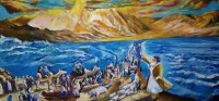 Krias Yam Suf Scene Fabric Mural Sukkah Decoration 55" x 120"