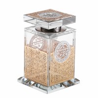 Crystal Besamim Holder with Laser Cut Gold Plaque Silver Accent 4.5"