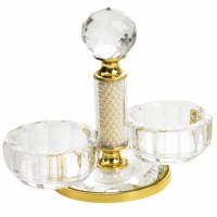 Crystal Salt and Pepper Holder Dish Gold Plated Pearls Accent