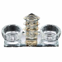 Crystal Salt and Pepper Holder Dish Stacked Squares Color Accent