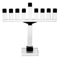 Crystal Candle Menorah Rectangle Shape Black Accent Top on Rectangle Base 19"