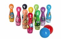 Wooden Bowling Pins 10 Piece Set with 2 Balls Passover Plague Design