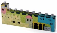 Glass Candle Menorah Jerusalem Theme