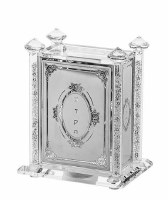 Crystal Tzedakah Box Flowers Designed Plates Crushed Glass Filled Stems 5.25"