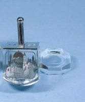 Crystal Dreidel Scenes of Old Jerusalem Design with Stand Clear