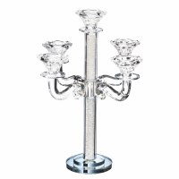 Crystal Candelabra 5 Branch Crushed Stones Filled Stem Circle Base 13.5"