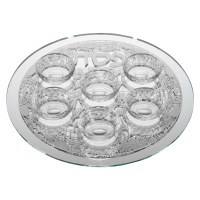 Seder Plate Mirror And Glass Designed with Silver Jerusalem Plate 13.5" Seder Plate Mirror And Glass Designed with Silver Jerusalem Plate 13.5"