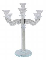 Crystal Candelabra 7 Branch Classic Style Designed with Clear Crushed Glass and Swirled Branches 16.5"