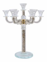 Crystal Candelabra 7 Branch Classic Style Designed with Gold Colored Crushed Glass and Crystal Balls 16.5"