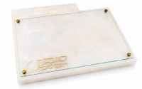 Additional picture of Resin Challah Board with Knife Slot Glass Top Gold 11" x 16"