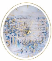 Lucite Kosel Clock Painted Artwork Blue Gold 20"