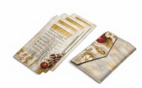 Additional picture of Faux Leather Simanim Card Holder Pouch Includes Set of 4 Simanim Cards Hebrew Ashkenazi Pomegranate Design Gold Accent 5" x 8"
