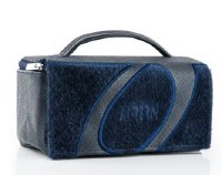 Additional picture of Faux Leather Esrog Box Holder Fur Looped Design Navy