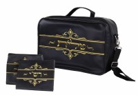 Tallit and Tefillin Faux Leather 3 Piece Set Travel Case Gold Embroidery Black