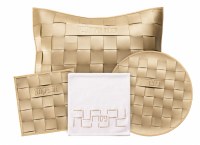 Faux Leather Pesach Set 4 Piece Woven Design Gold