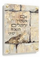Floating Lucite Im Eshkachech Hebrew Wall Hanging Painted Stone Kosel Design Gold 14" x 18"