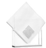 Lucite Napkin Holder Diamond Suspended Design Silver Accent